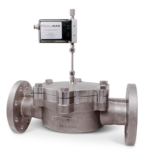 Equilibar IC16 industrial series back pressure regulator with 300# flanges and electronic pilot controller